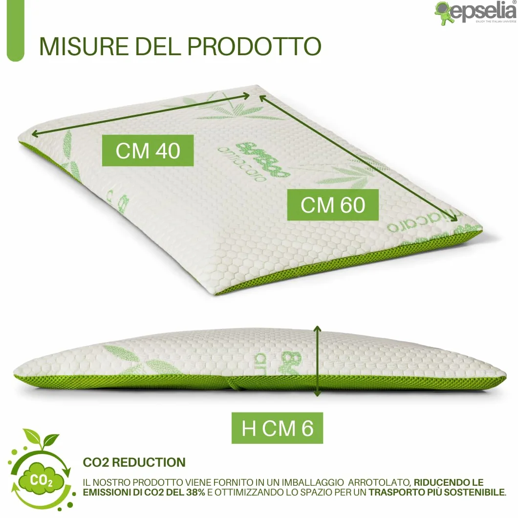 EPSELIA - Cojín para cuna para niños de espuma viscoelástica de bambú ecológico, 60 x 40 x 6 cm, antiasfixia, ergonómico, hipoalergénico y transpirable, tejido Air 3D, cojín para guardería o viaje