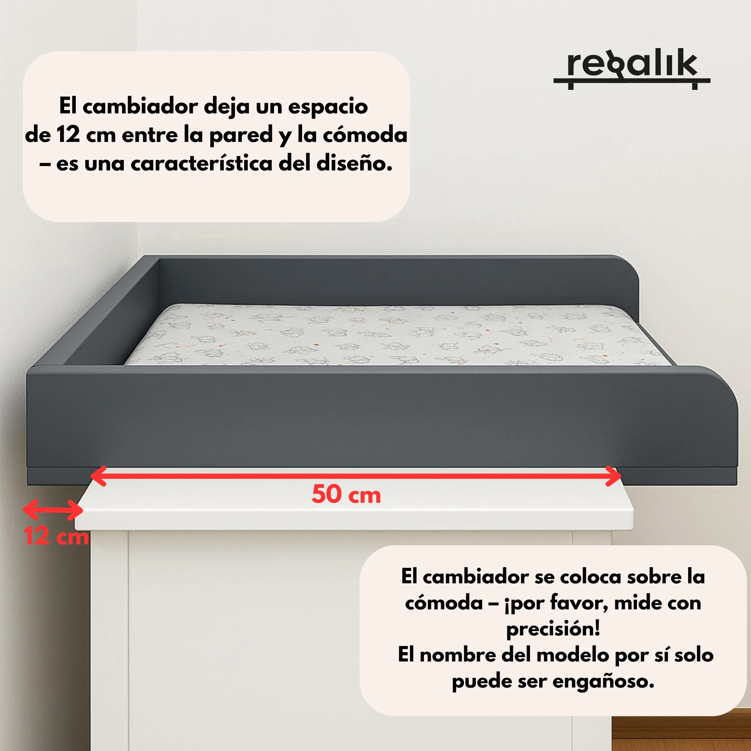 Cambiador para Hemnes, Accesorio para Cómodas 50 cm, Desmontable, Blanco, 72x54 cm