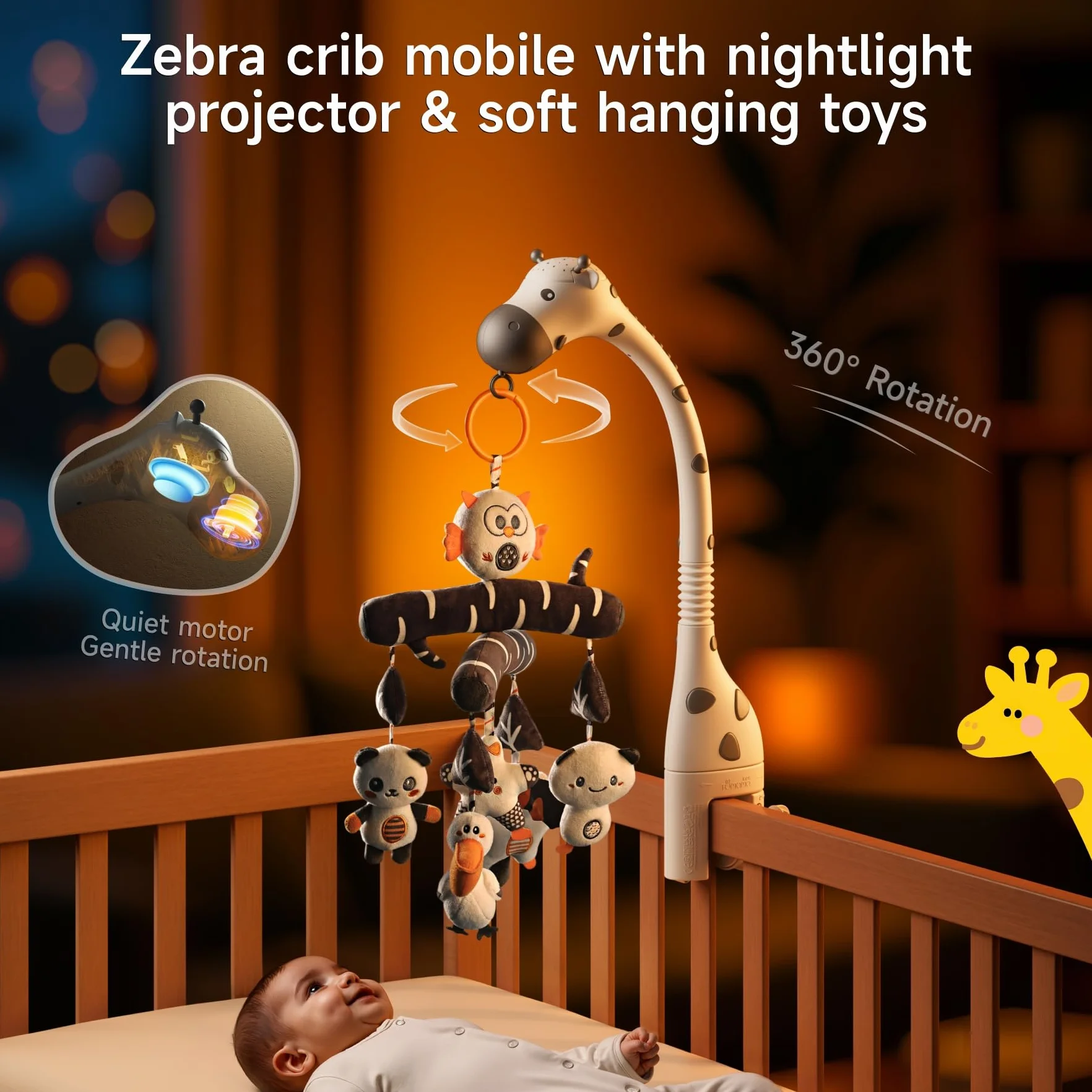 TUMAMA juguete móvil para cuna de bebé de alto contraste con luz nocturna proyector música ruido blanco