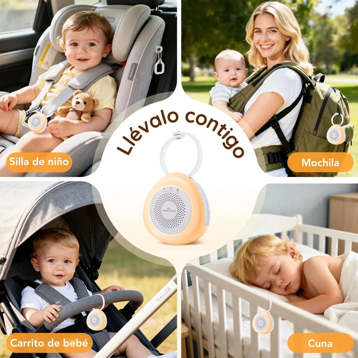 Easy@Home Máquina para ruidos blancos portátil con 30 sonidos relajantes, temporizador automático y luz nocturna | Ideal para bebés y adultos, generador de ruido blanco para dormir y relajarse