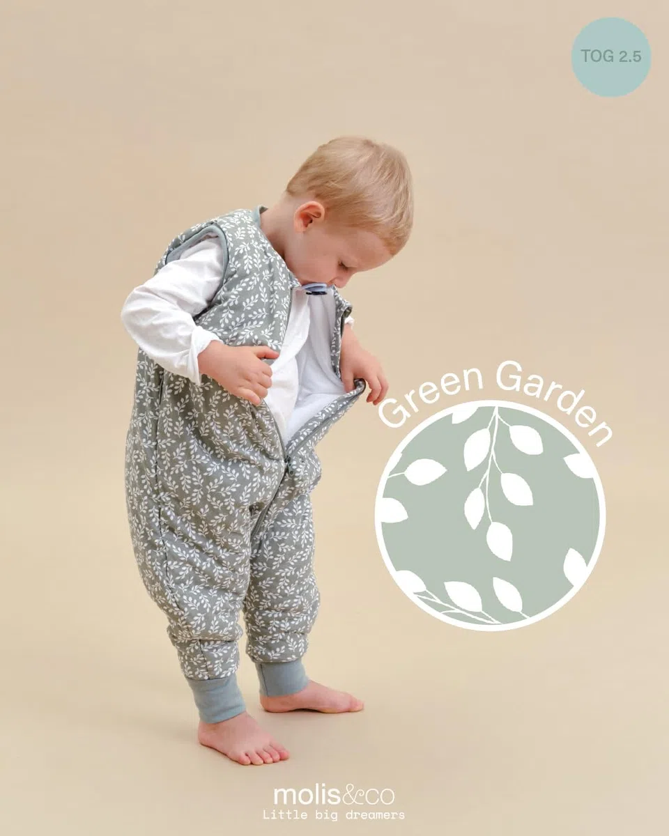 molis&co. Pijama Manta. 2.5 TOG. 2 años. Ideal para Entretiempo e Invierno. Green Garden. 100% algodón.