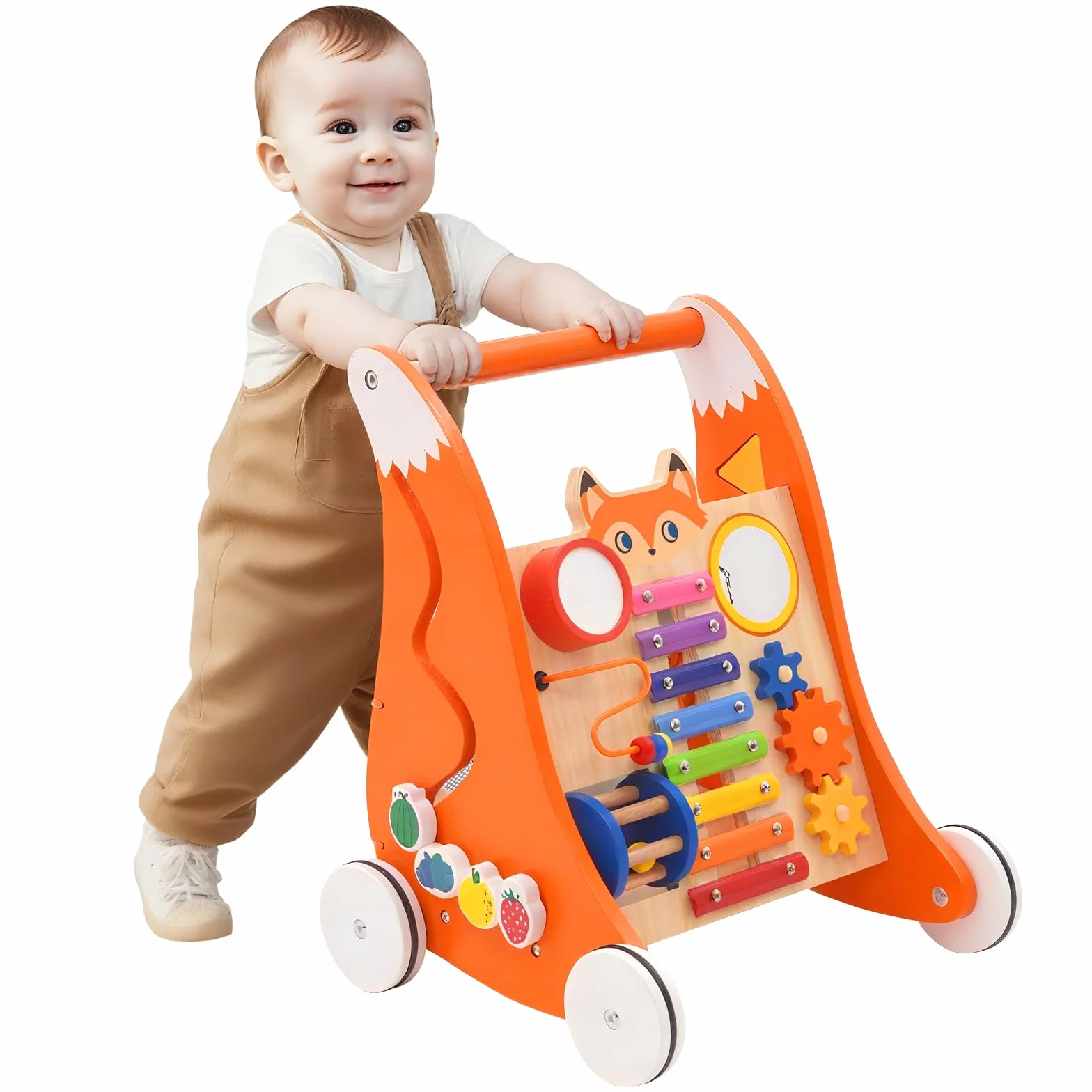 Andador Para Juguete Bebe 1 año,Juguete de madera con Música y juego de Clasificación de formas, Toy Multifuncional Montessori, Andador de madera, Regalo para niños y niñas.