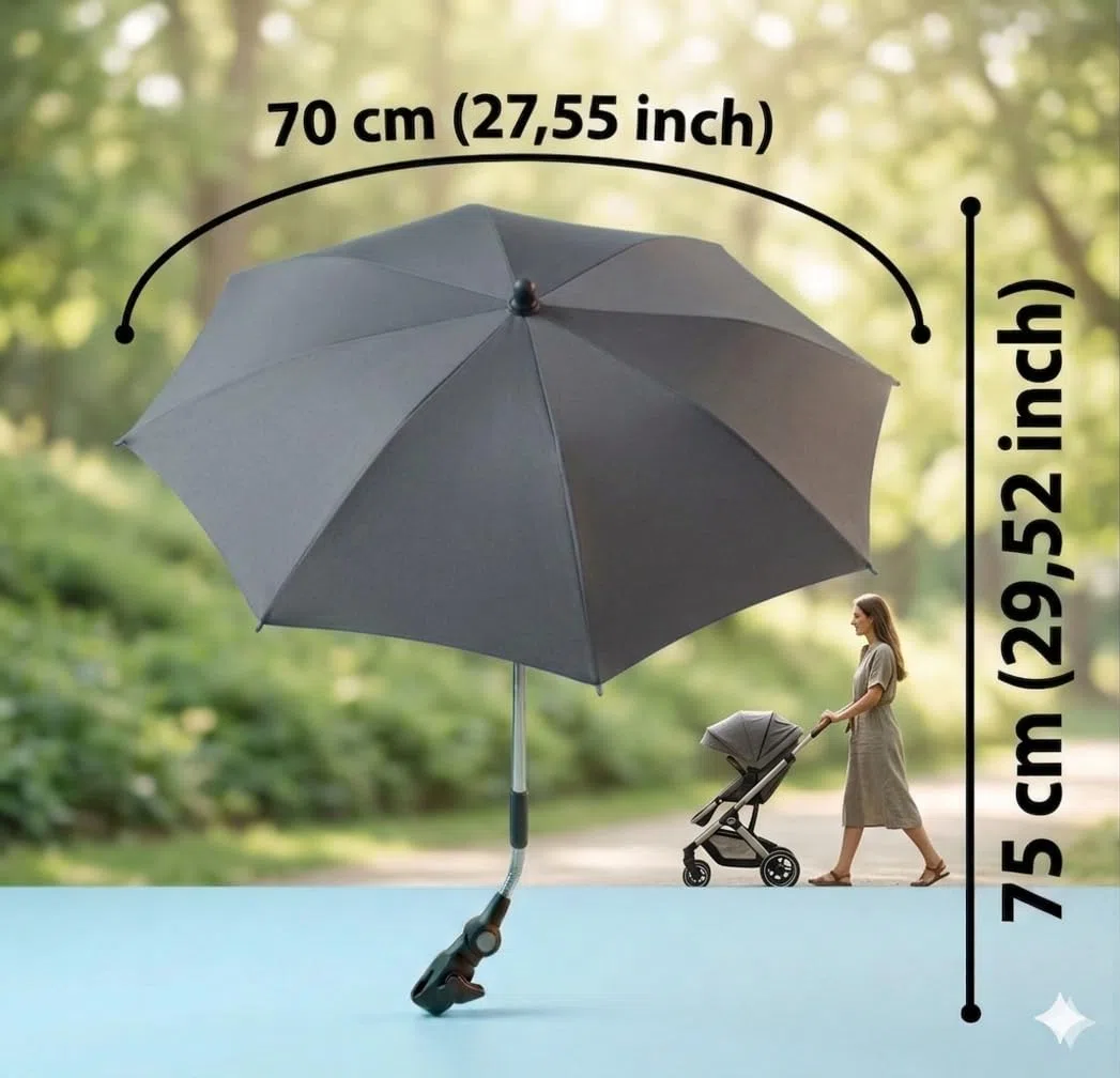 TC BABY'S Sombrilla para cochecito de bebé, universal, anti UV, protección para niños, color gris oscuro