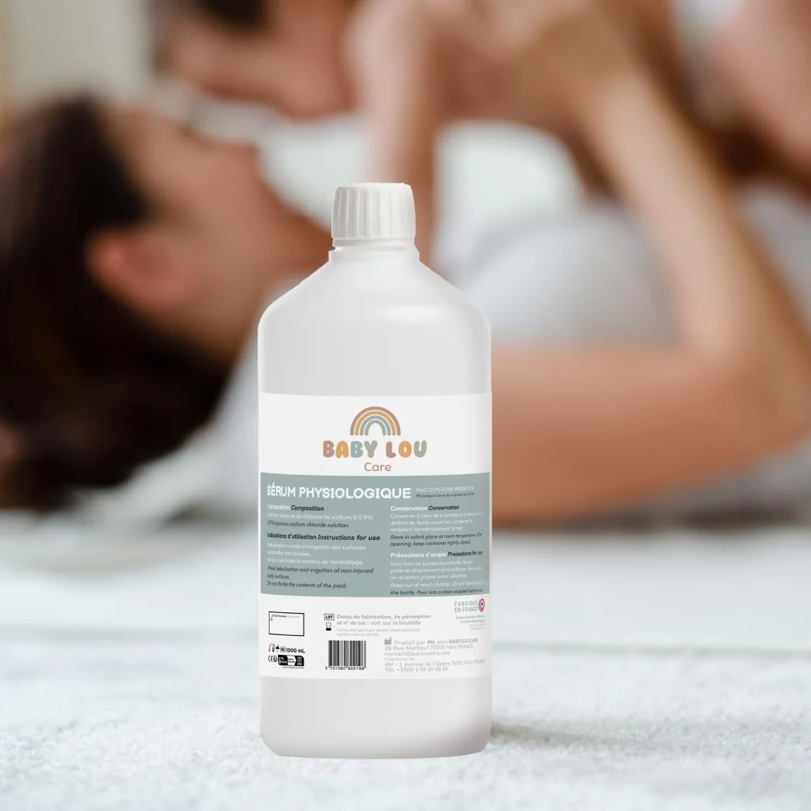 Suero Fisiológico Botella 4x1L | NaCl 0,9% | Fabricado en Francia | Lavado de fosas nasales | Higiene de la nariz | Para irración externa