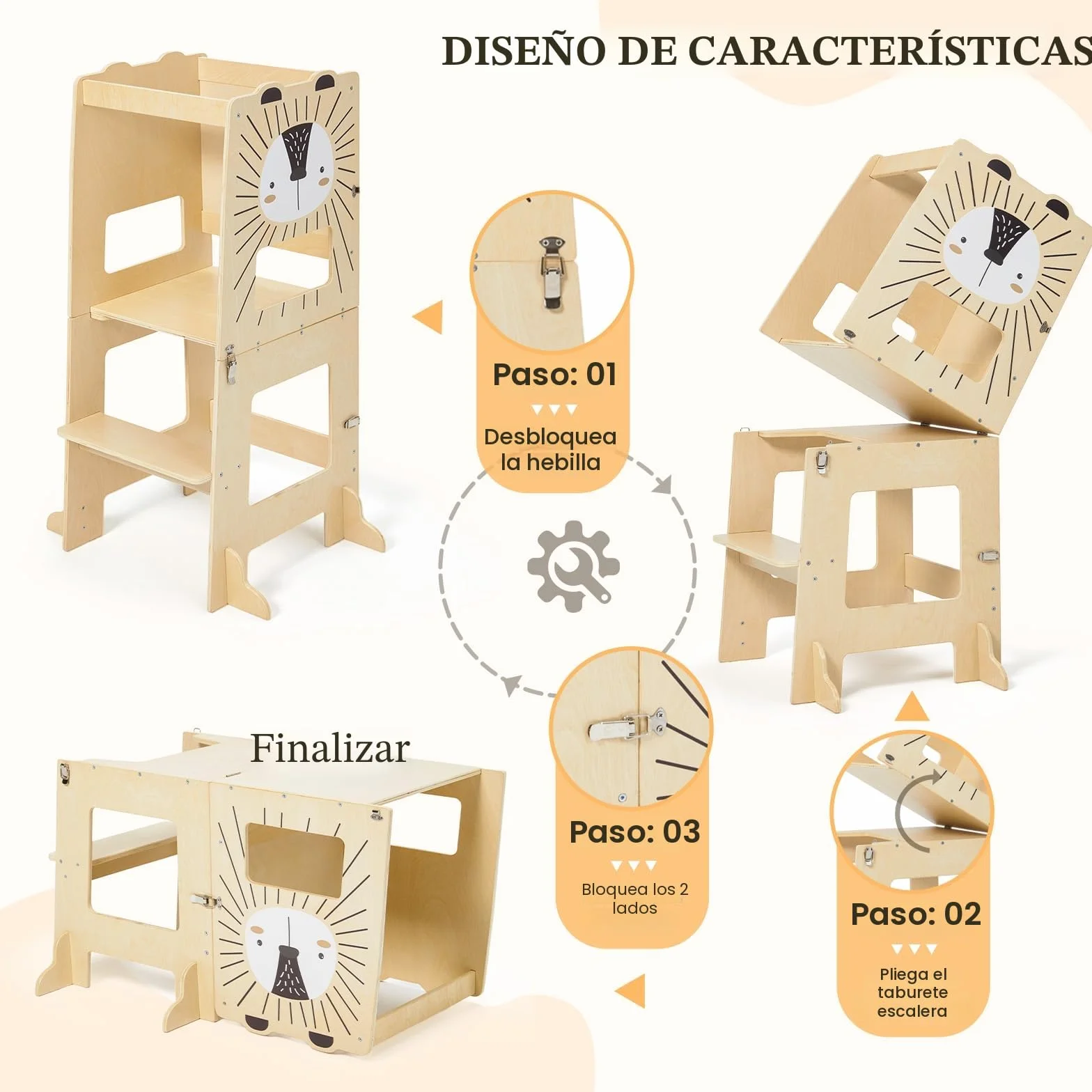 Labebe Torre de aprendizaje plegable Montessori 3 en 1 para niños a partir de 1 año
