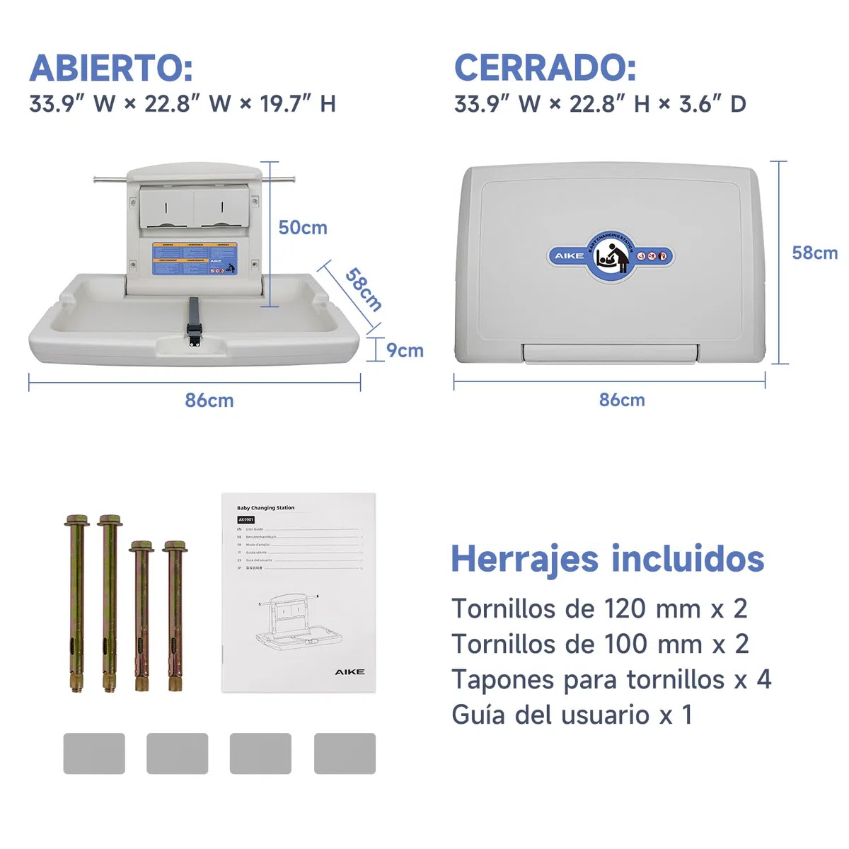 AIKE Unidad de Cambio para Bebé Comercial, Horizontal de Pared Plegable, Conforme a CPC, (Blanco Grisáceo)