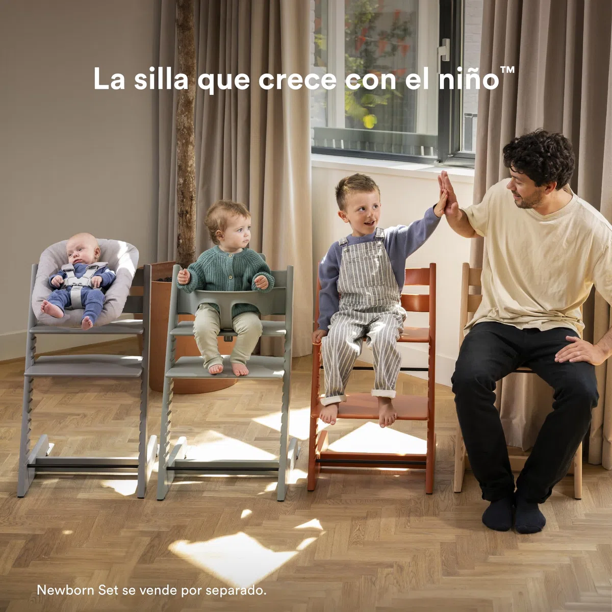 Trona Tripp Trapp de Stokke (Natural) Con Bandeja (Blanco) - Incluye Silla, Baby Set 2 Para Niños de 6 a 36 Meses - Ajustable y Fácil de Limpiar