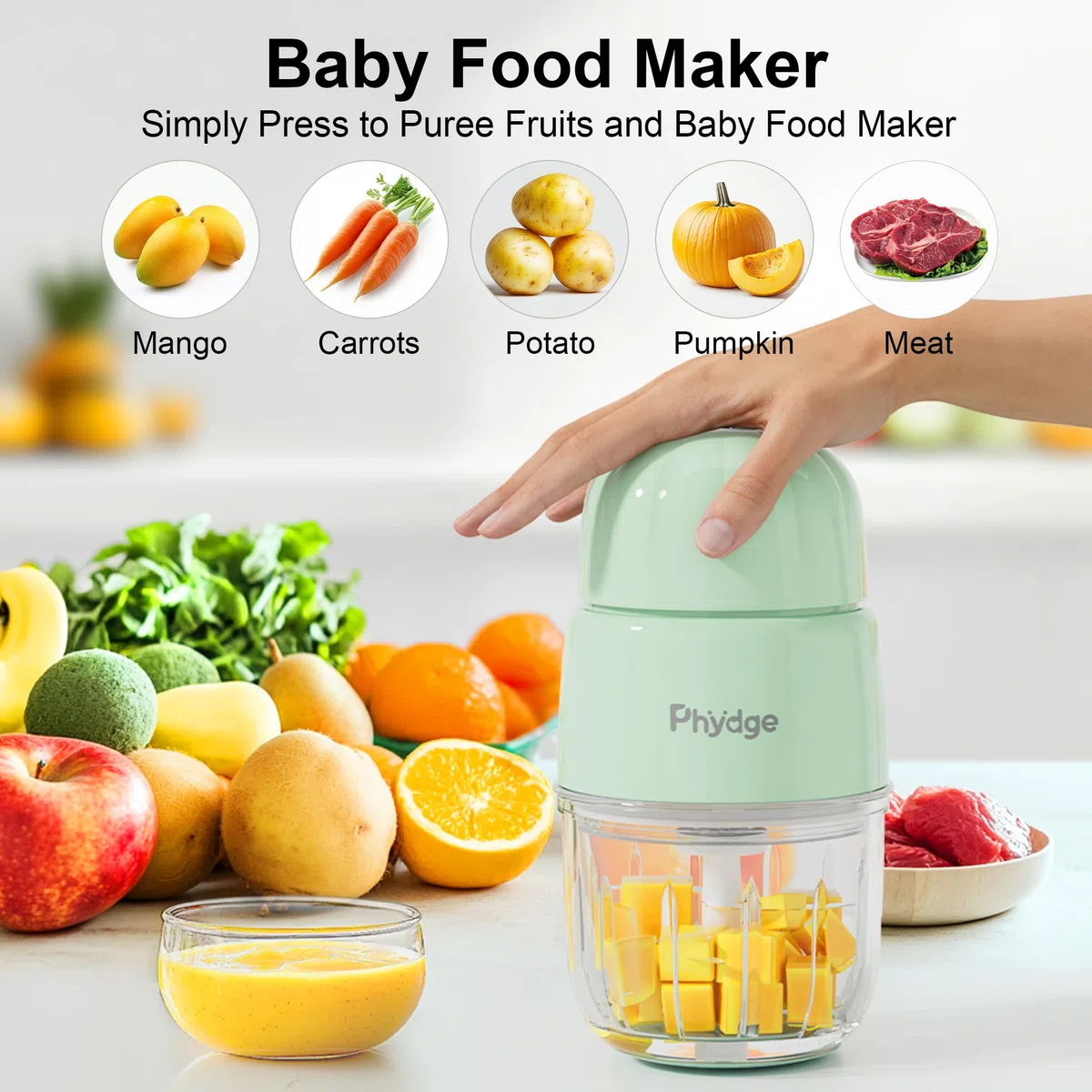Fabricante de alimentos para bebés, puré de alimentos para bebés, licuadora de alimentos para bebés verde, procesador de alimentos para bebés, frutas, verduras, carne