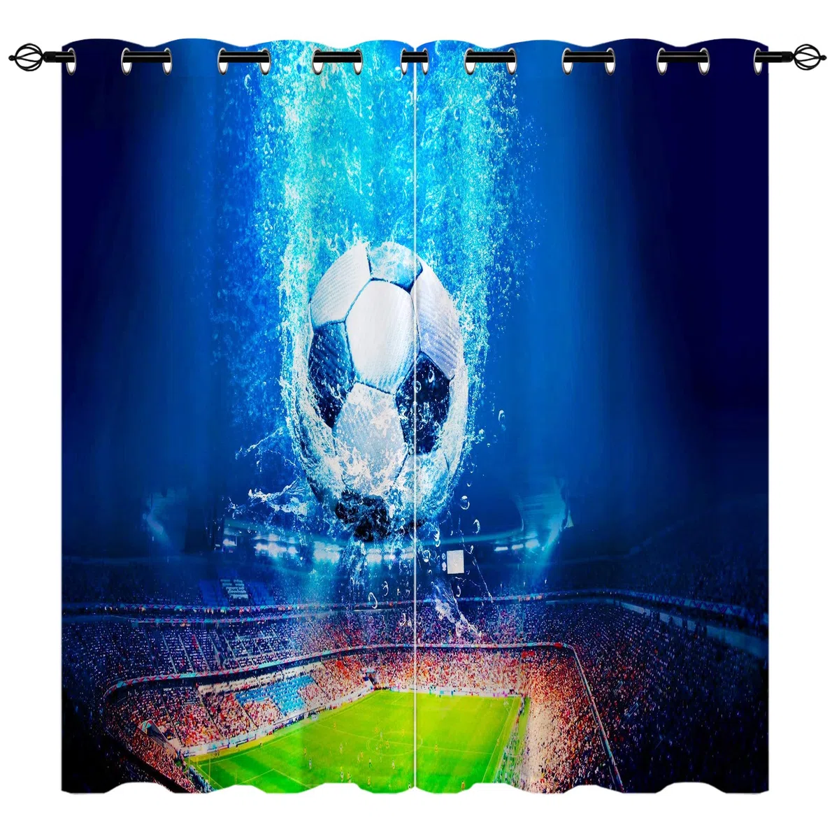Cortinas de fútbol 3D con estampado azul, cortinas con ojales, cortina térmica con protección contra el frío, cortina oscura para habitación infantil o dormitorio, oscurecimiento de ventanas