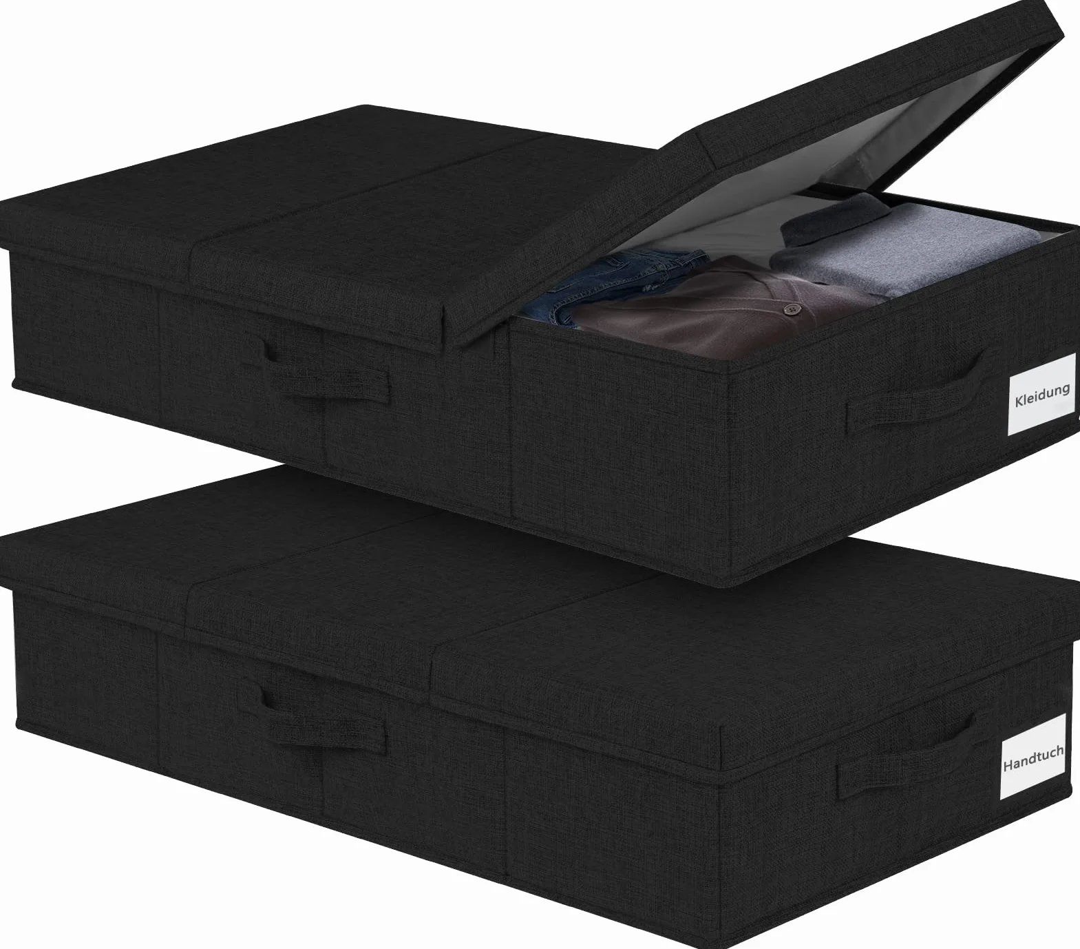 JUPELI 2 cajas de almacenamiento plegables debajo de la cama 15 cm negro con tapa y asa