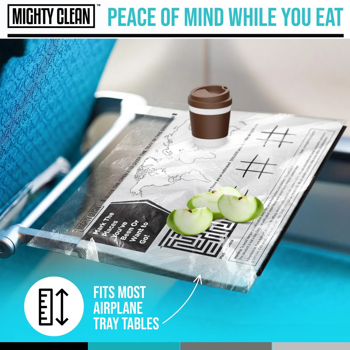 Mighty Clean - 15 Protectores Desechables de Bandeja de Viaje │ Esenciales de Viaje en avión para niños pequeños, niños y Adultos │ Imprescindible para Volar │ Proporciona una Superficie Limpia y