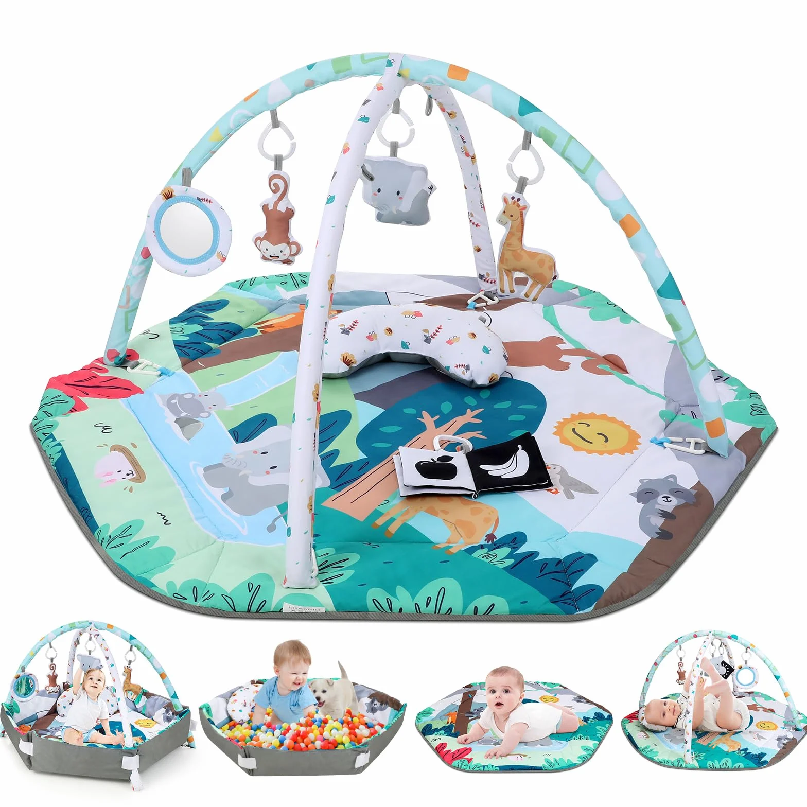 Lilian&Gema Gimansio de Actividades para bebés,Gimnasio De Juegos Para Bebe con 6 juguetes sensoriales desmontables para etapas de desarrollo sensorial y motriz,¡regalo ideal para bebés(0-18 meses)