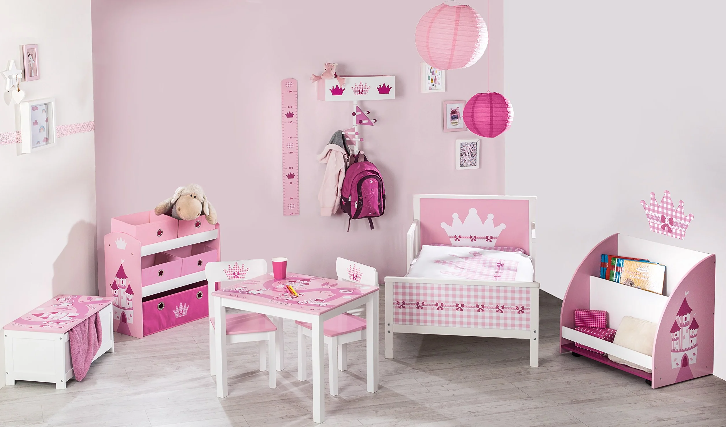 roba Estantería Almacenamiento Krone 5 Cajas Tela Juguetes Organizador Infantil Castillo Rosa