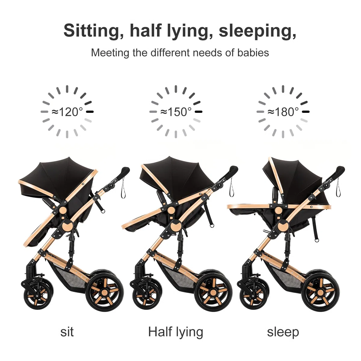 Cochecito 3 en 1, CochIT de Viaje Reclinable y Reversible, Carricoche Carro 3 Piezas Plegable con Un Solo Clic, Carrito con AccITorios Completos y Frenos DoblIT (588 Grey)