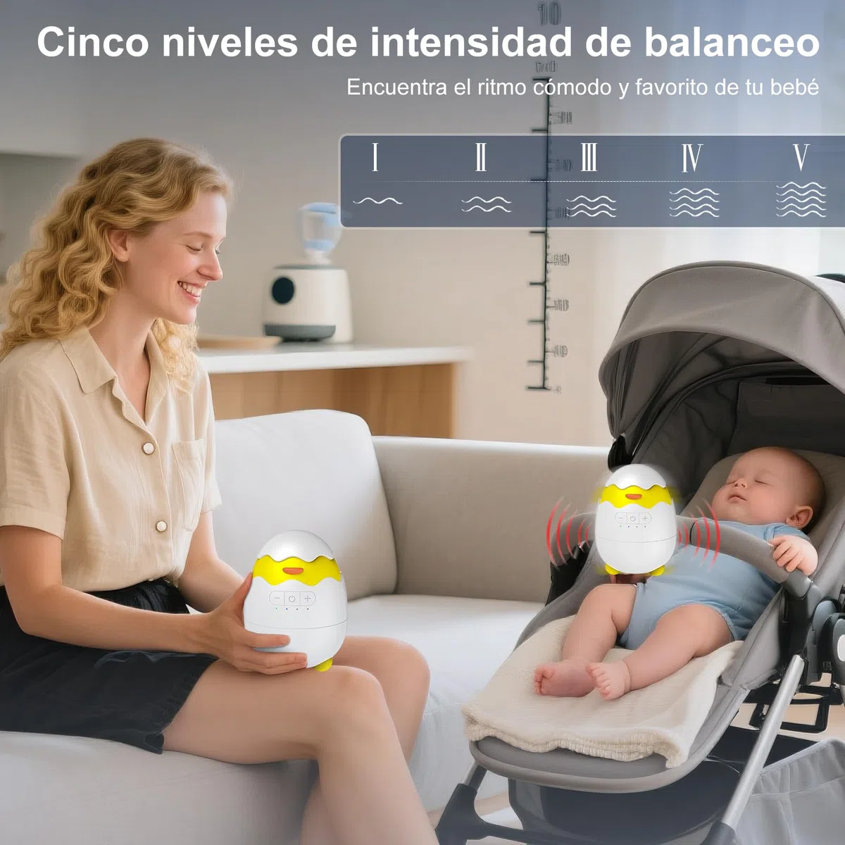 Baby Rocker, Mecedora automática para Cochecito - Mecedora suave, temporizador de 30/60/90 minutos, carga USB-C, 3 ajustes de intensidad - Apta para cochecitos