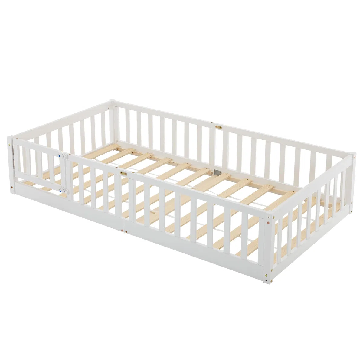 Bonnlo Cama Infantil con Puerta, Barrera anticaída, 90x200 cm Blanca, Cama casita de Madera Maciza con somier (Blanco, 90x200cm)