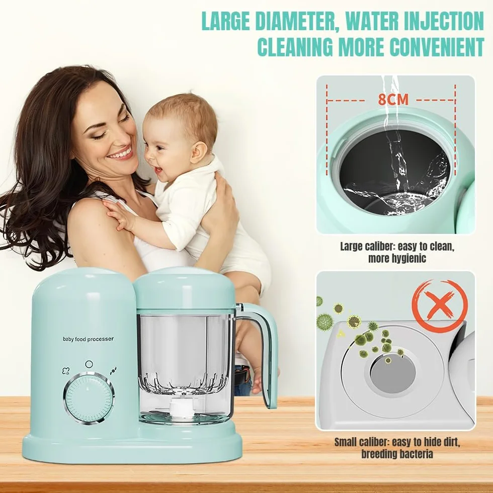 Robot Cocinero Mezclador para Bebés, Robot Multifunción 4 en 1, Interruptor Giratorio, Cocción al Vapor, Mezclado, Descongelación, Calentamiento, Bol y Cuchillas Extraíbles, Limpieza Fácil