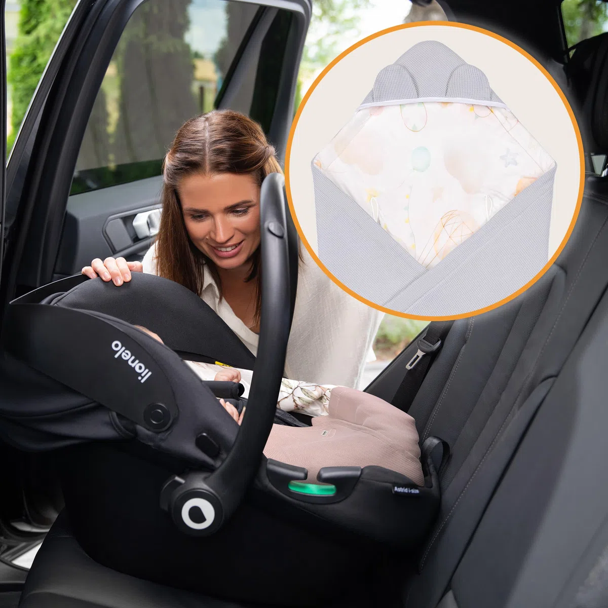 lionelo Travel Swaddle Blanket Manta para Asiento de Bebé Cálida, Portabebés y Cochecito para Todo el Año 90x90 cm Cierre de Velcro, 100% Algodón