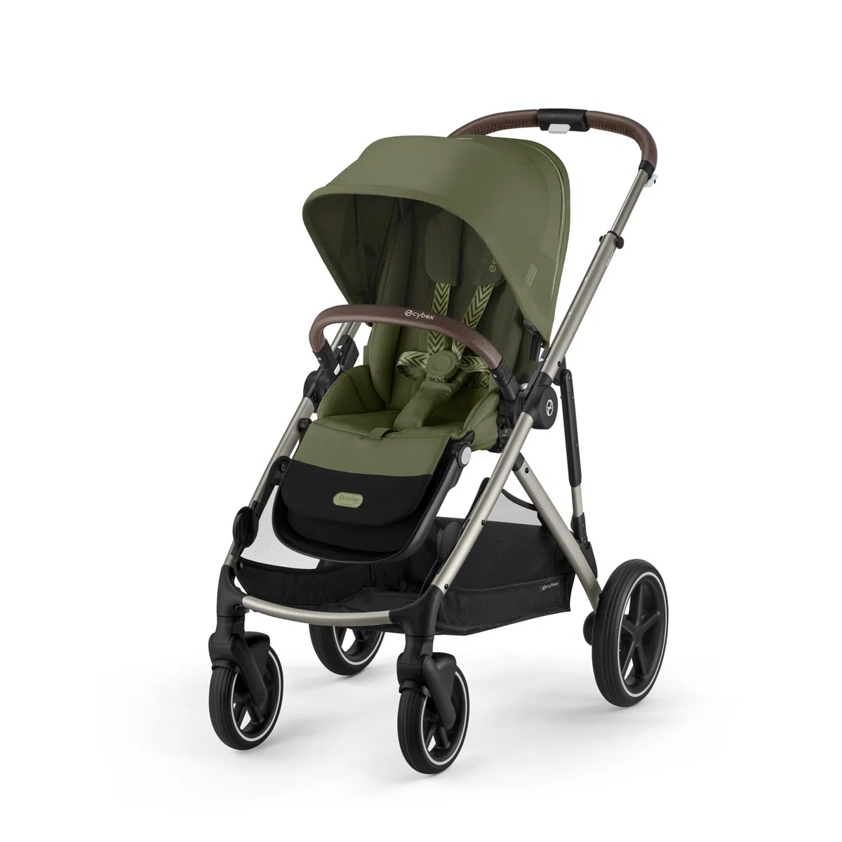 CYBEX Cochecito dorado GAZELLE S, Desde el nacimiento hasta los 4 años aprox., Máx. 22 kg (modo individual) / 2x 22 kg (modo dúo), Sistema todo en 1 con 20+ configuraciones, Verde musgo