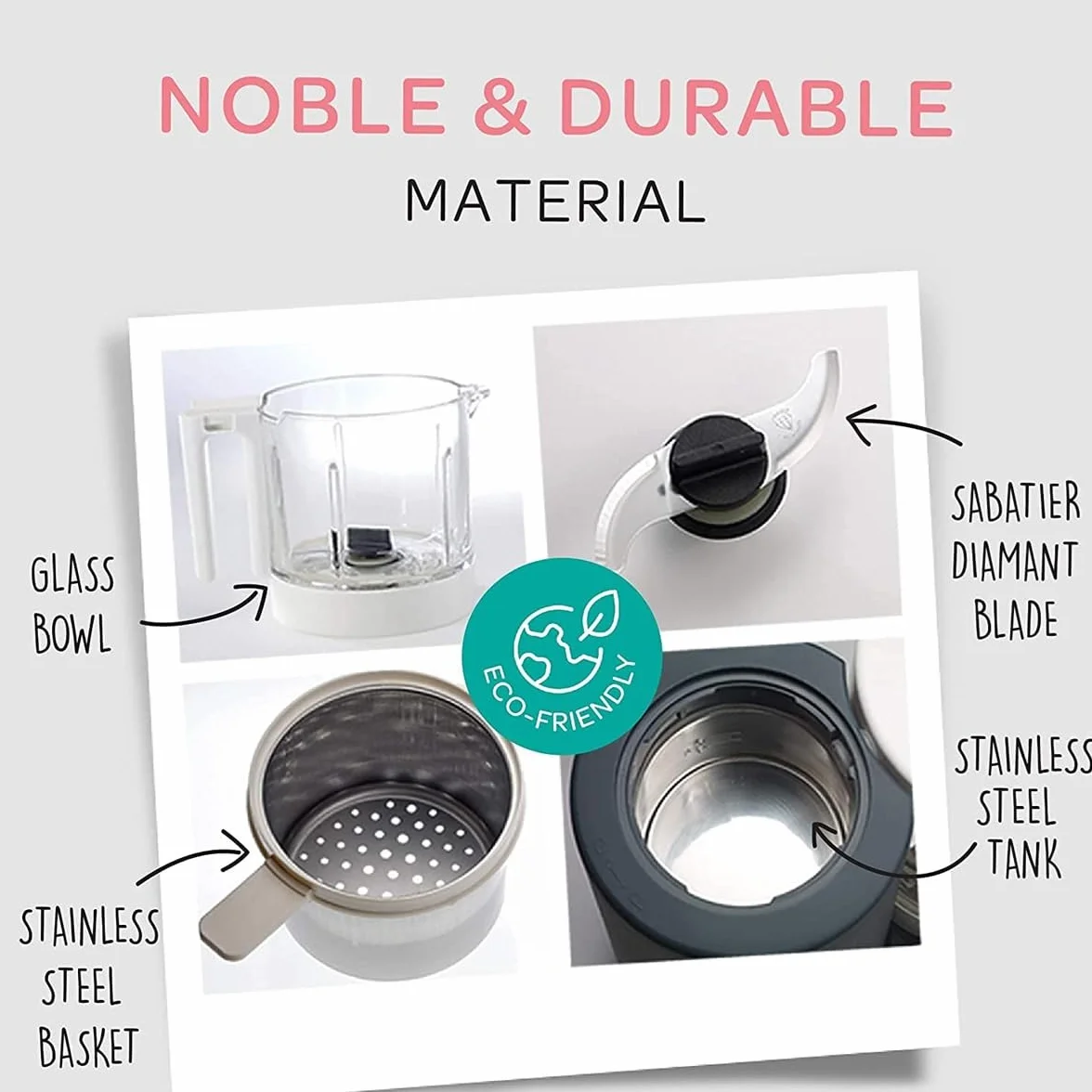 Béaba - Babycook Neo - Máquina de alimentos para bebés - 6 en 1: Procesador de alimentos, licuadora y cocina - Cocina al vapor suave - Comida casera rápida para bebés - Cuenco de vidrio - Recipiente