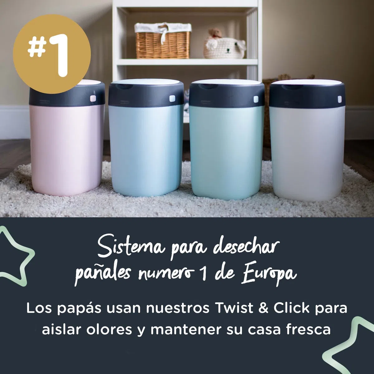 Tommee Tippee Recambios Para Contenedor Para Pañales Avanzado Twist and Click, Película GREENFILM Antibacteriana y Sostenible, Pack de 18