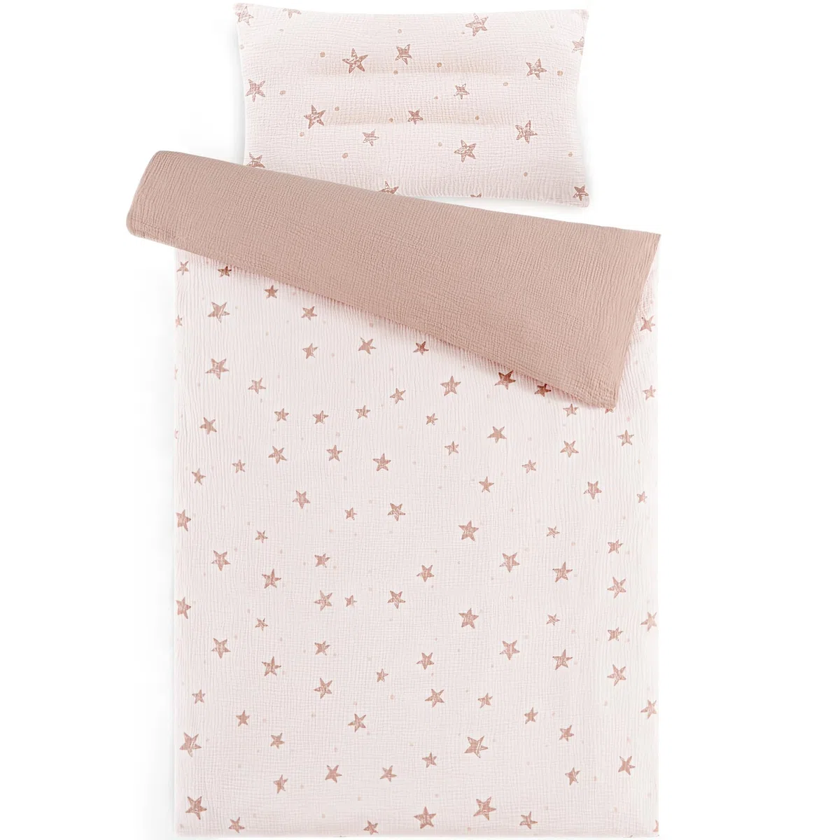 Susurration Ropa de Cama Infantil de Muselina, 100 x 135 cm, Funda de Almohada de 40 x 60cm, 100% de Algodón, Ligera y Cómoda, Juego de Ropa de Cama para Bebés y Niños(Estrellas Rosas)