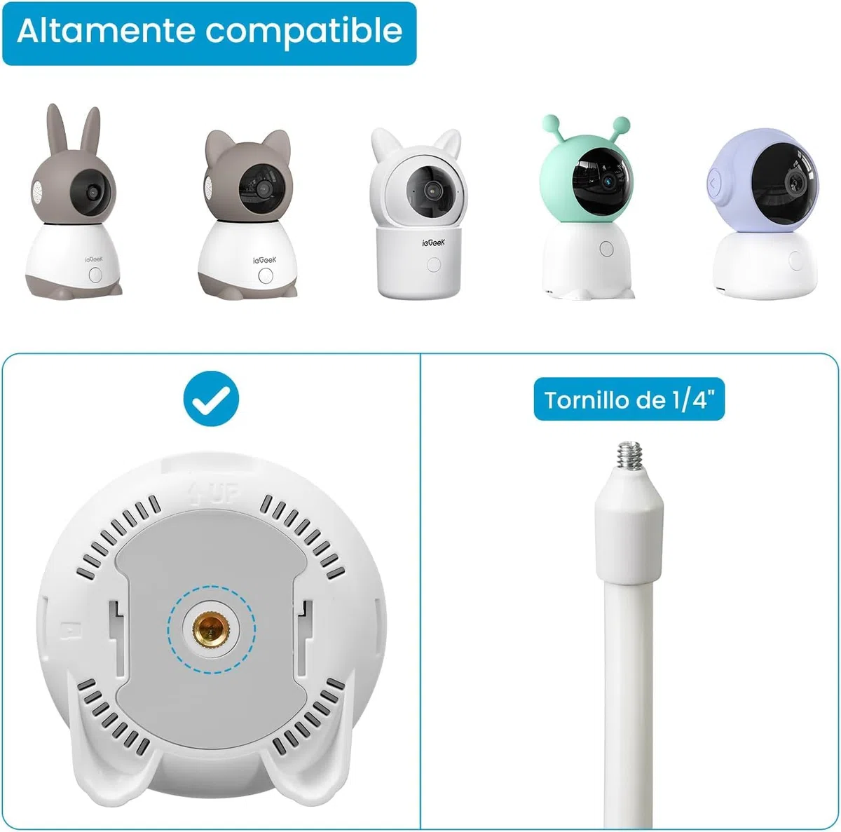 ieGeek Soporte Camara Vigilancia Bebe, Soporte Vigilabebes Universal para Cunas Bebe con Tornillo 1/4", Compatible Camara Baby 1T, Baby 4, y Otros Mayoría de Monitor Bebes