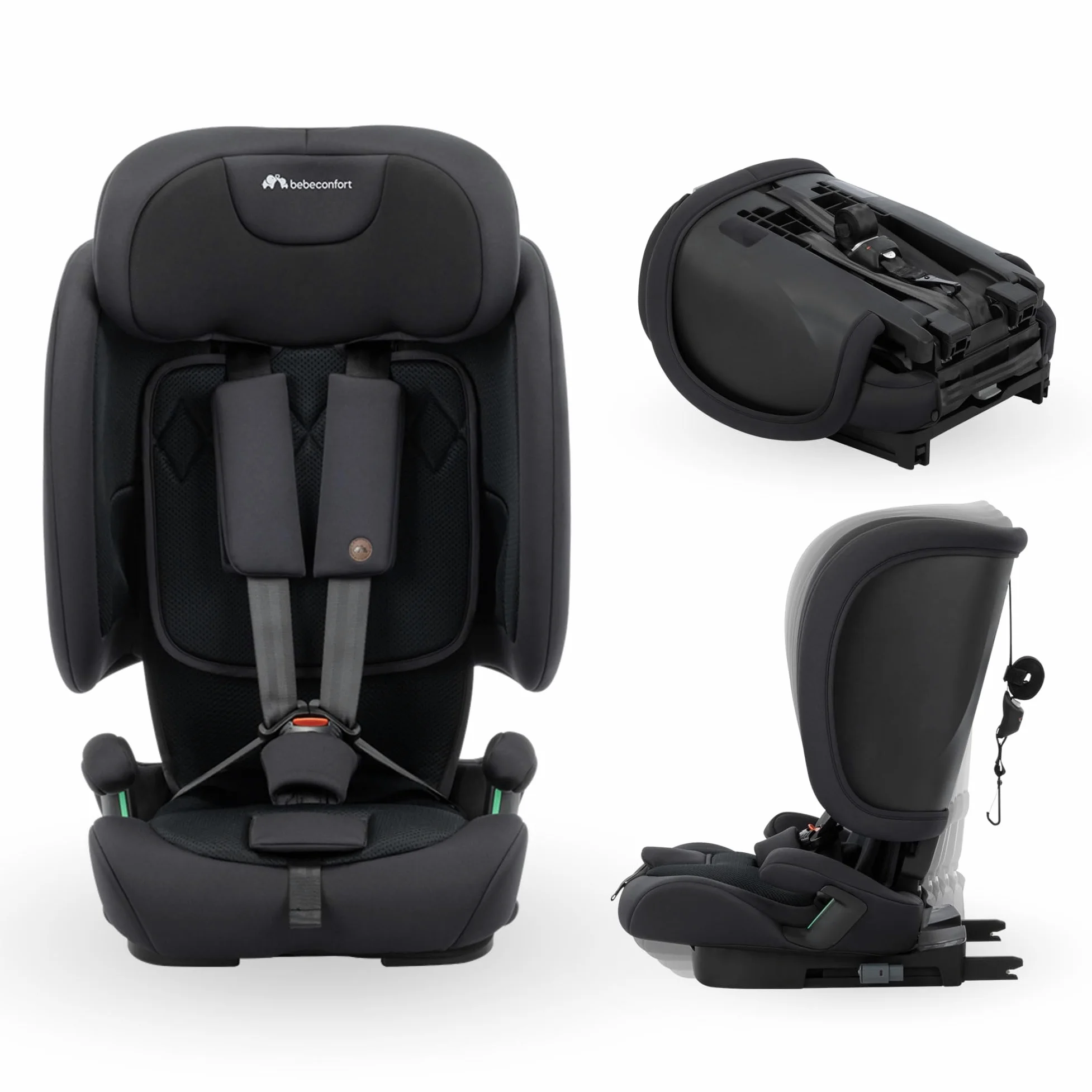 Bebeconfort Ever & Go i-Size, Silla Coche Evolutiva, 15 meses-12 años, 76-150 cm, Silla Coche Plegable de Viaje ISOFIX, Compacta y Ligera (5kg), 15 Posiciones Reposacabezas, Full Black