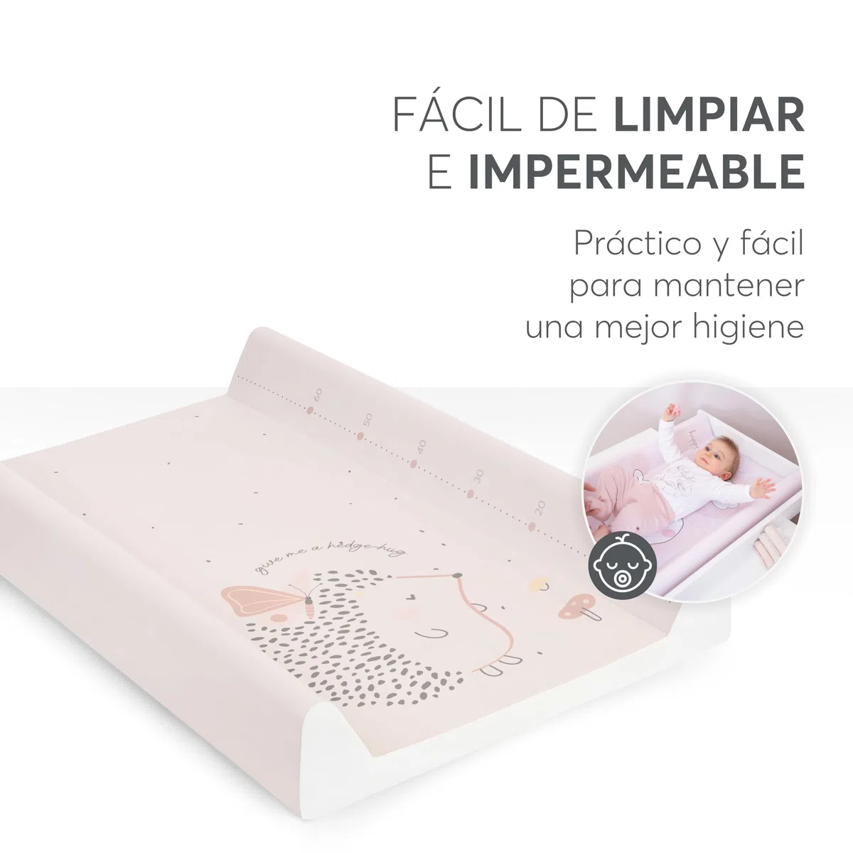 KikkaBoo Cambiador Lavable 80 x 50 cm HEDGE HUGS, Para Bebés, Impermeable e Higiénico, Superficie de PVC Suave, Acolchado, Para Cambiador O Cajonera, Rosa