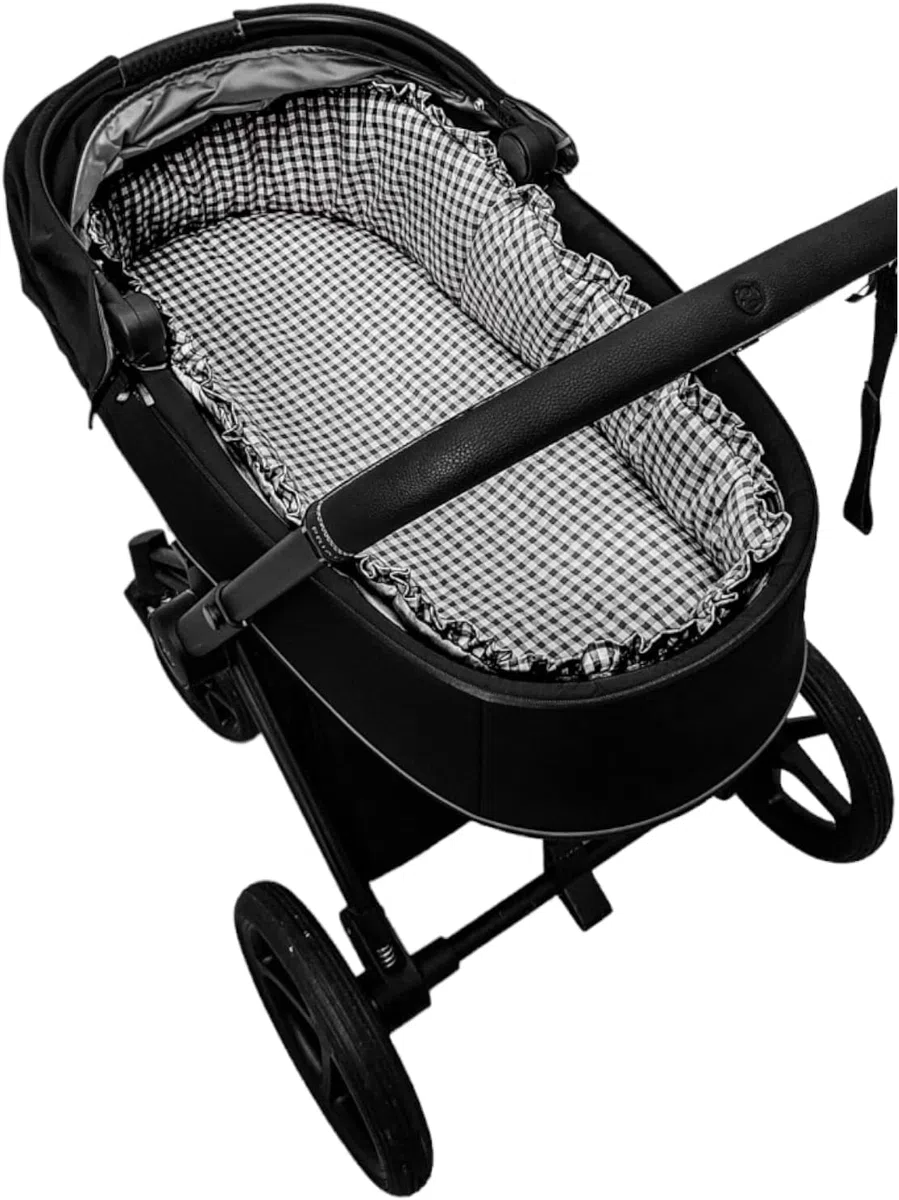 Cubre capazo o Funda Recortado para capazo A Medida Paredes Acolchadas + sábana Bajera - Vichy Negro