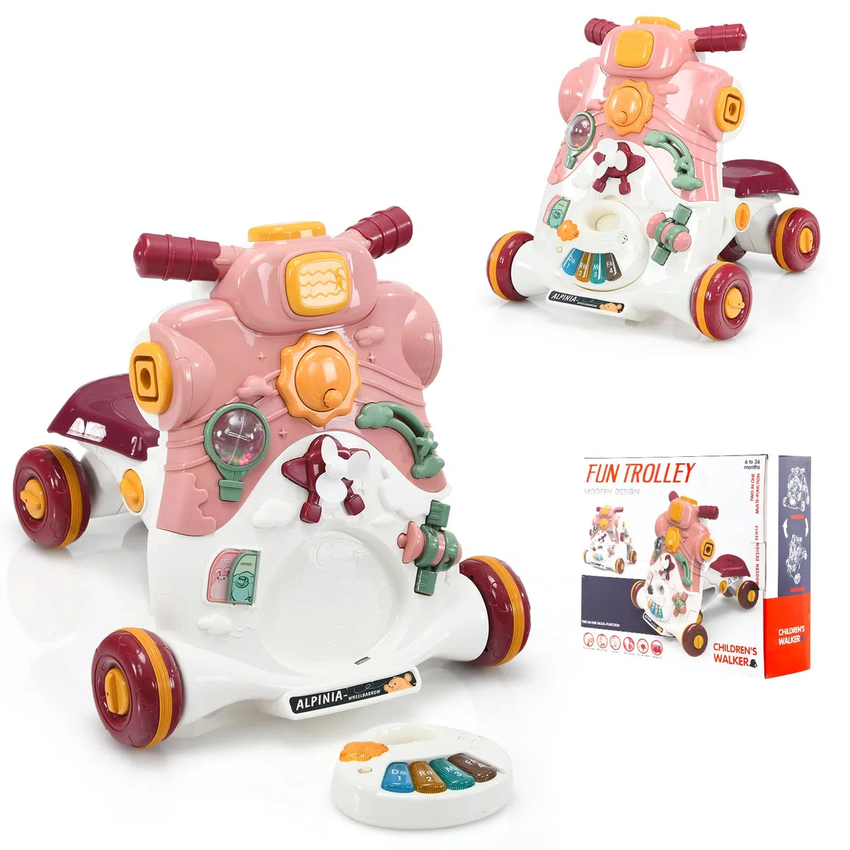 COSTWAY 3 en 1 Andador Bebes, Andador para Bebé con Música,Luces y Ruedas Antideslizantes,Caminador Correpasillo con Tablero de Juguete para Bebé de 6-36 Meses, 56 x 46 x 46 cm (Rosa oscuro)