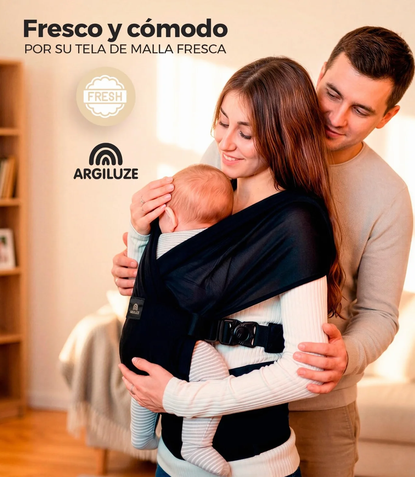 Portabebe 3-24 meses Porteo Ergonomico Fresco Ligero Malla Fresca Anclajes Giratorios Ajustables Colocacion Rapida Manos Libres