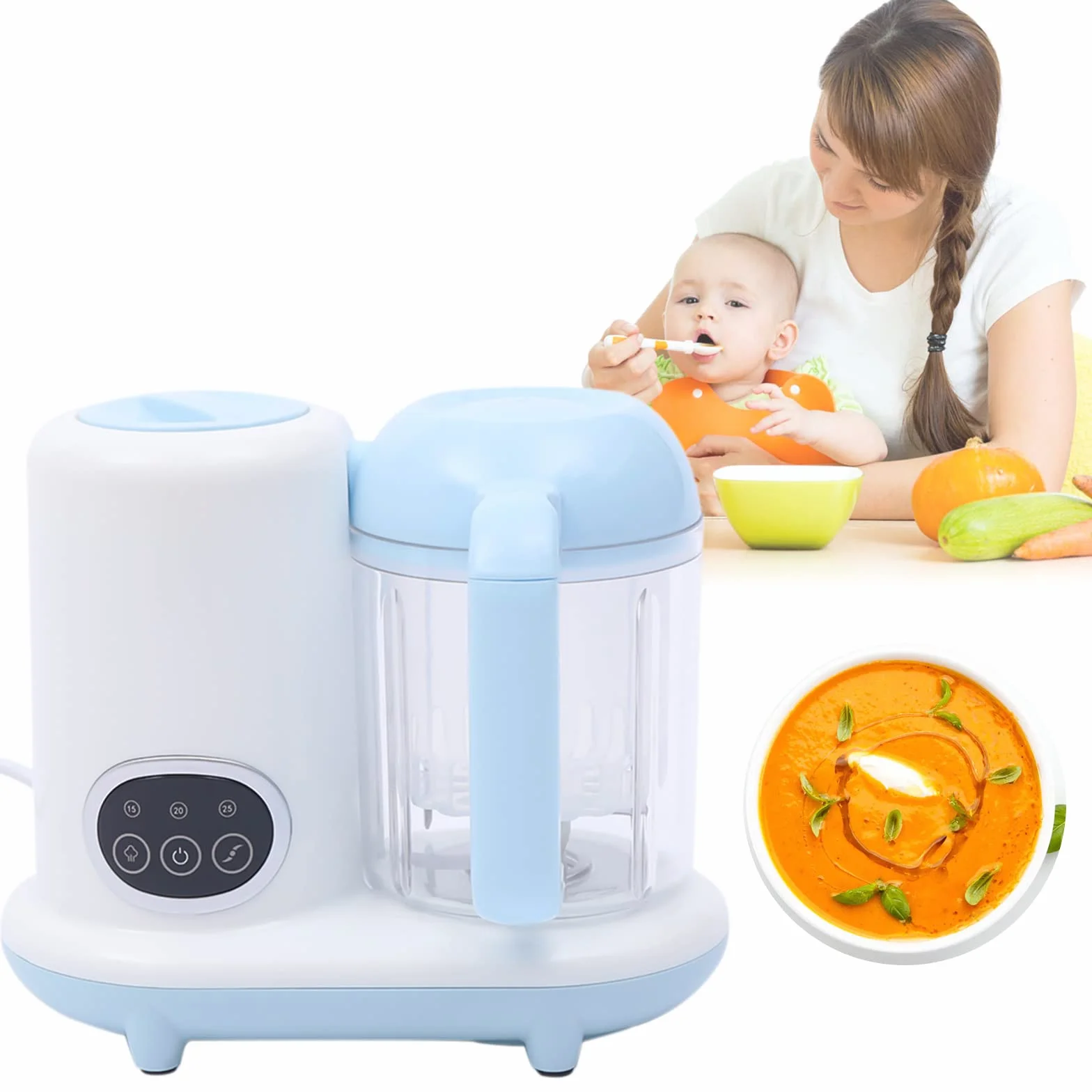 Preparador de alimentos para bebés, preparador de papillas de bebé, batidora eléctrica de frutas, mezcla de puré, preparación de alimentos para bebés, vaporizador para bebé, cocción al vapor, mezcla,