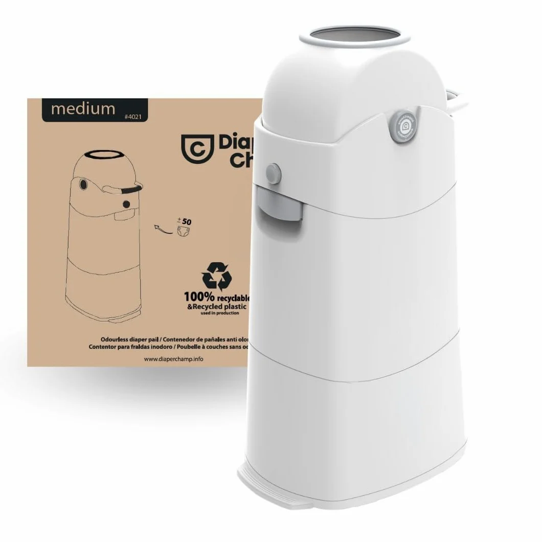 ASALVO Contenedor de pañales con 3 cierres herméticos antiolores y antibacteriano, funciona con bolsas de plástico normales, desmontable para limpieza, capacidad para 50 pañales, Blanco