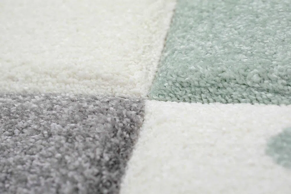 CARPETIA Moqueta de Juego para Niños Alfombrilla Infantil Corazones Estrellas y Puntos Verde Gris Crema - de fácil Cuidado Größe 120 cm Rund