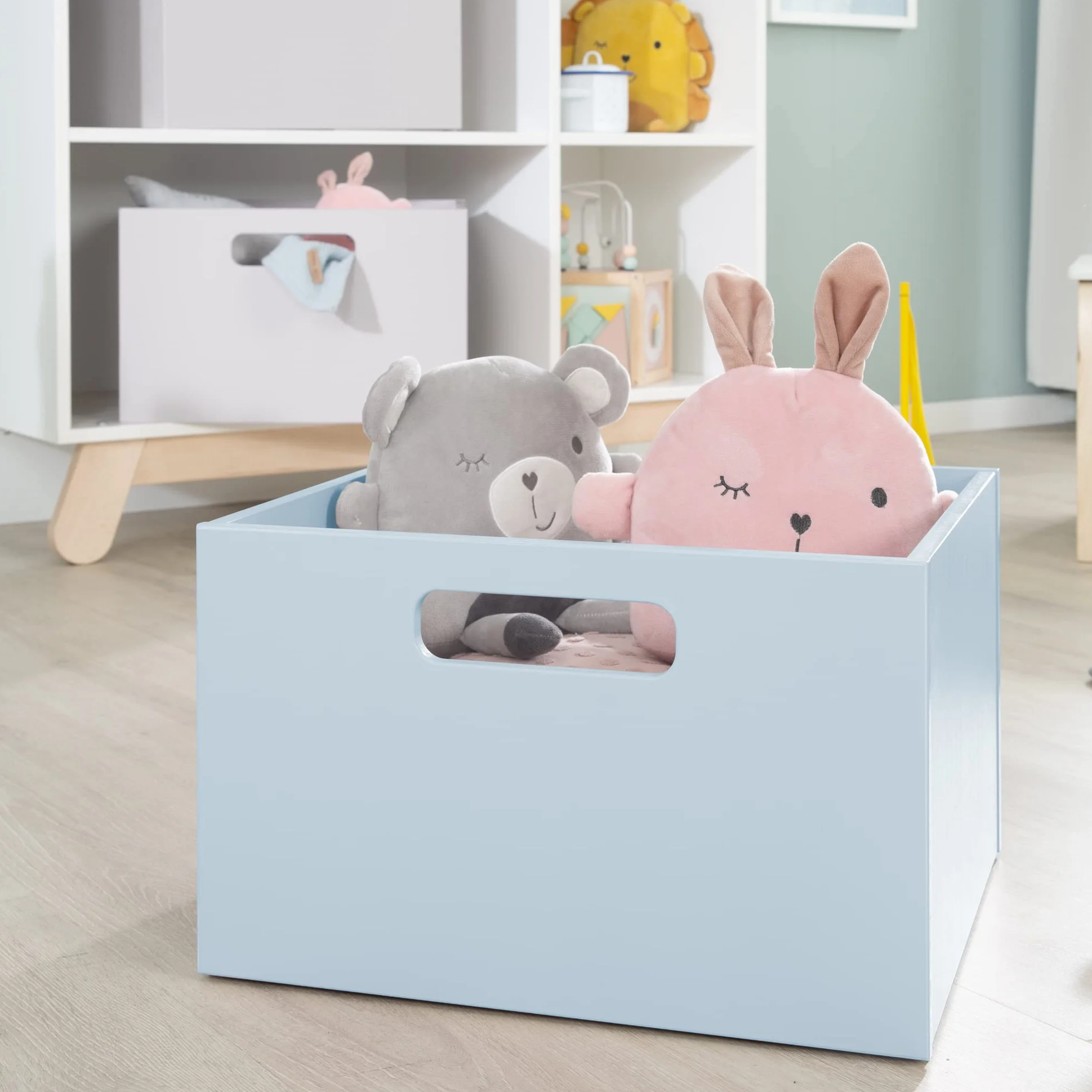 Caja de Almacenamiento de Madera para Habitación Infantil con Asas - Azul