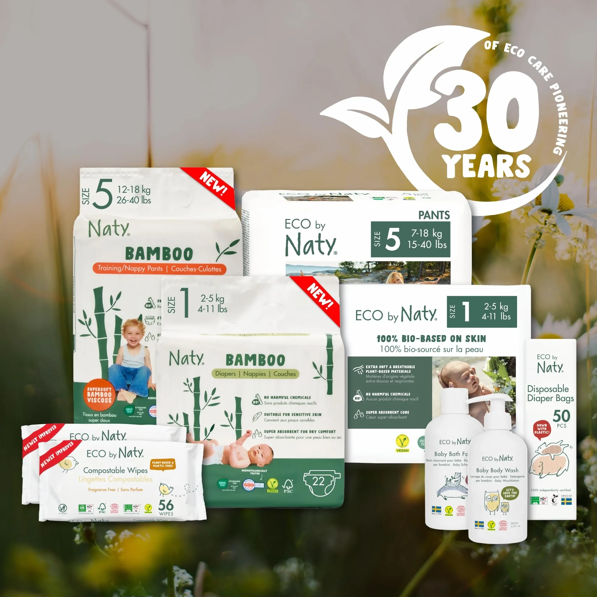 Naty Bamboo - Pañales de viscosa de bambú – suavidad sedosa, pañales de origen vegetal, dermatológicamente testados para piel sensible y súper absorbentes (talla 4, 144 unidades)
