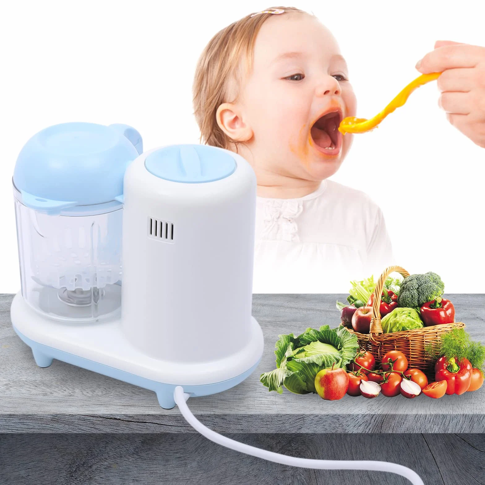 Preparador de alimentos para bebés, preparador de papillas de bebé, batidora eléctrica de frutas, mezcla de puré, preparación de alimentos para bebés, vaporizador para bebé, cocción al vapor, mezcla,