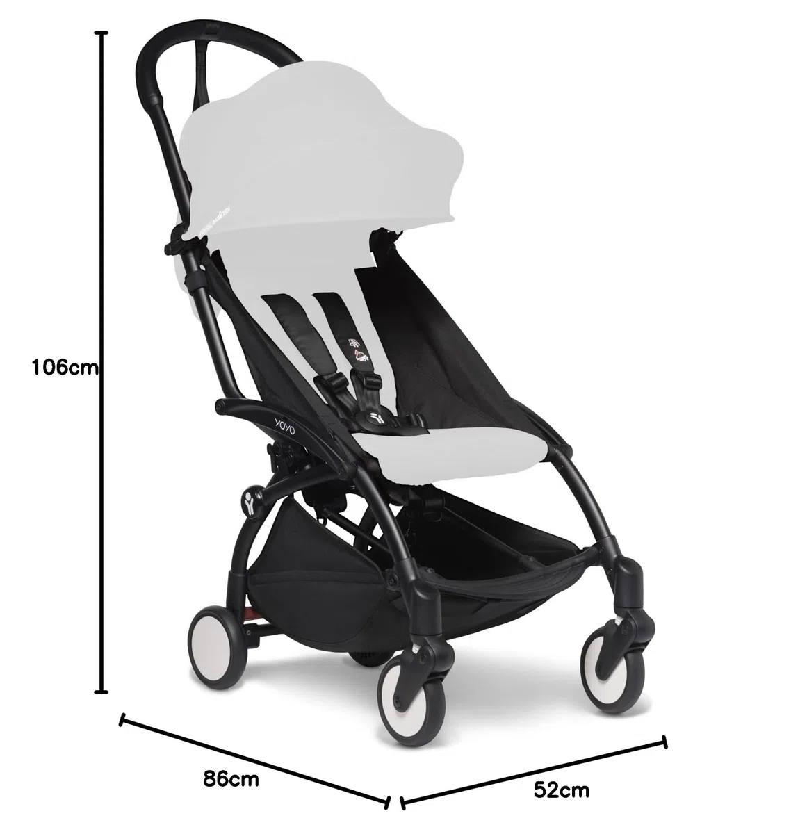 BABYZEN YOYO2 Chasis de cochecito, Negro - Set de textiles no incluidos - Viene con arnés de 5 puntos, respaldo reclinable, extensiones de capota, correa para llevar al hombro y bolsa protectora