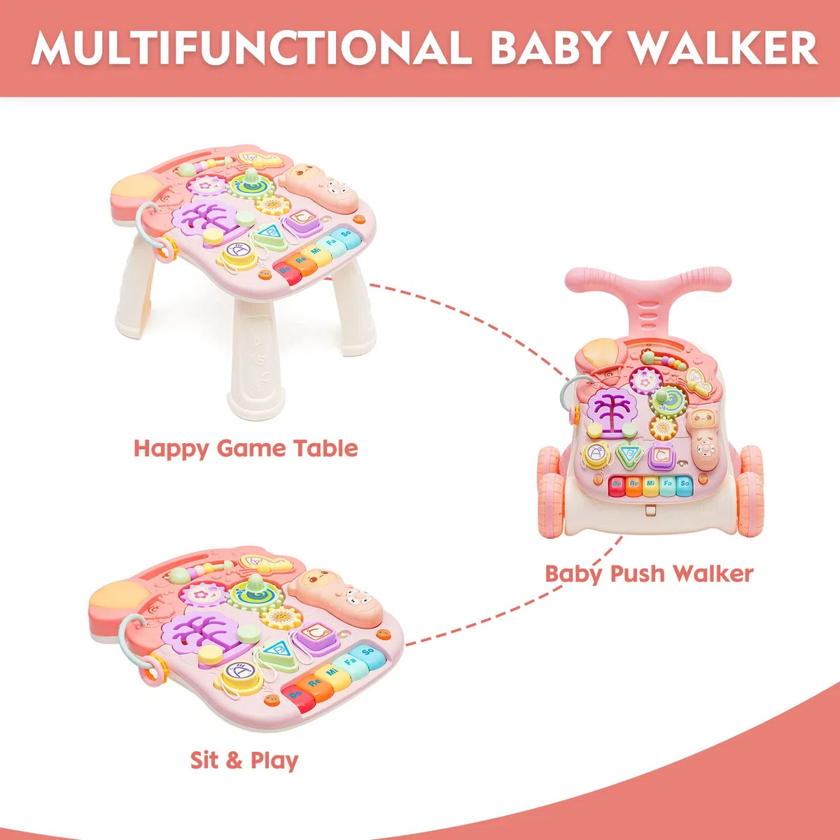 Andador Bebés, 3 en 1 Caminador Bebe de juguetes Montessori, Ruedas con velocidad regulable, Tablero de Juego Extraíble, Juguetes Educativos de 6 Meses en Adelante