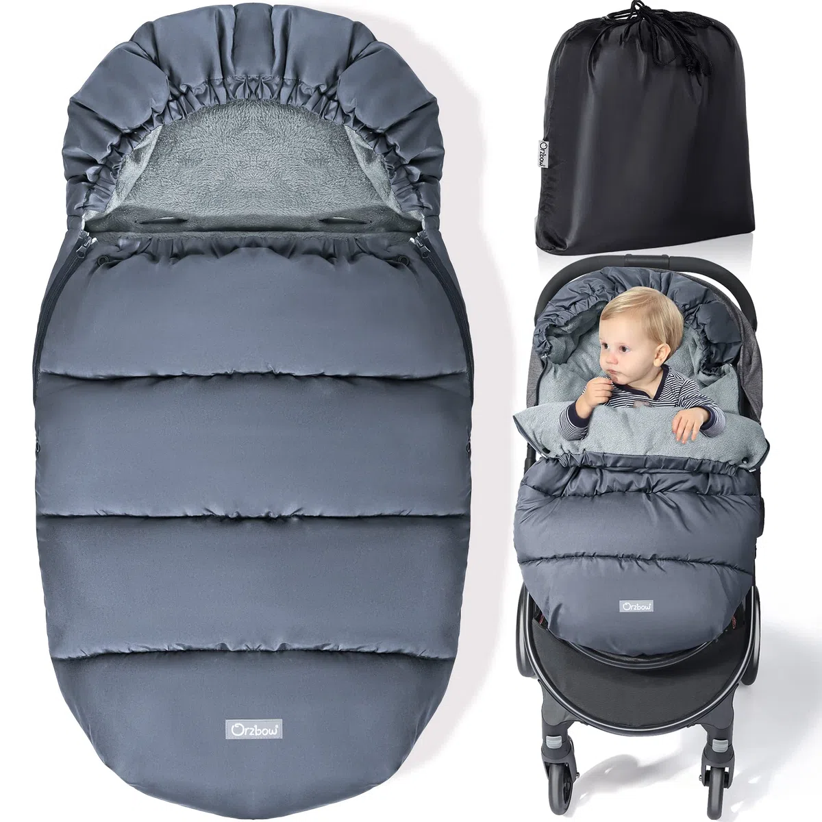 Orzbow Saco Silla Paseo Universal Invierno, Saco Carro Bebe Invierno Saco Carrito Bebe universal con Cremallera, Pile Coral, Impermeable y Detachable, Lavabile in Lavatrice, Gris