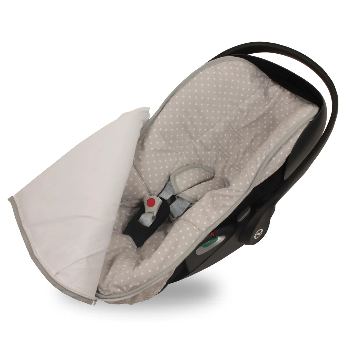 Funda y Saco Grupo 0 Bebé para Cybex Cloud T i-size | 2 en 1 Convertible en Funda | Compatible con Arneses Seguridad de 3 y 5 puntos |Relleno Nórdico Extraible| ESTRELLA BLCO y Piqué Gris