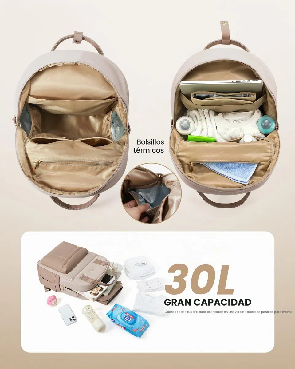 LOVEVOOK Mochila para pañales para bebé, bolso cambiador grande, Beige Caqui, medium, Casual