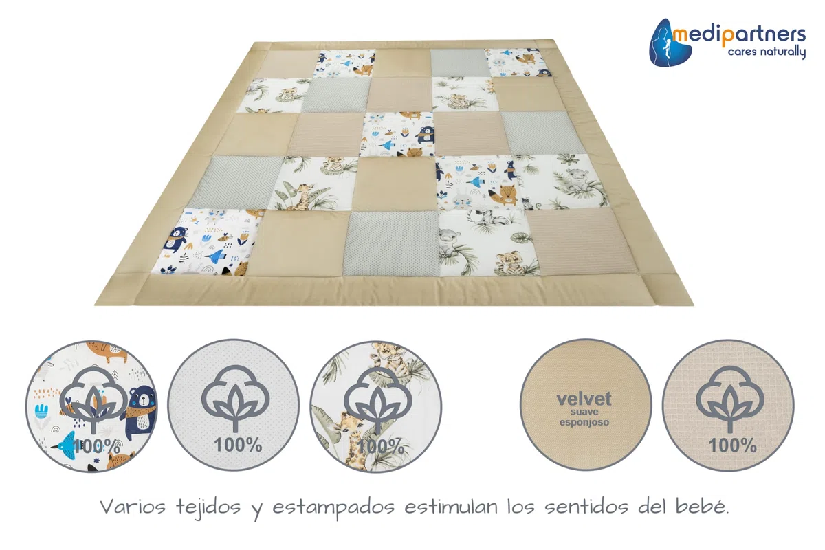 Medi Partners Manta de bebé 100% Algodón 120x120cm Multifuncional Grueso Suave Alfombra de Juego Inserto Parque