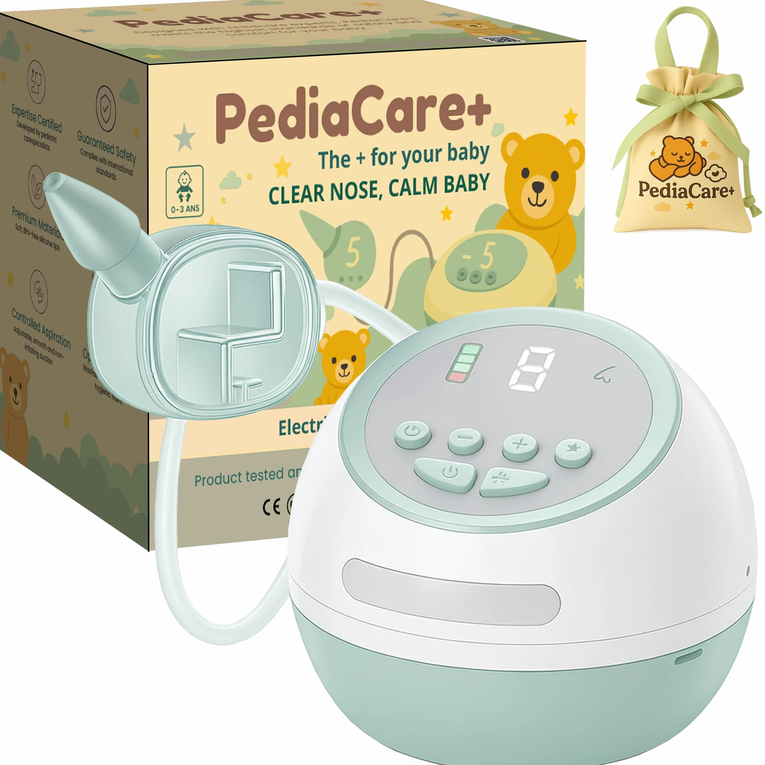 Pediacare+ Aspirador Nasal Eléctrico Bebé Silencioso – Saca Mocos Bebé Recargable, Higiénico con Función de Esterilización, Aspirador Nasal Recién Nacidos y Niños