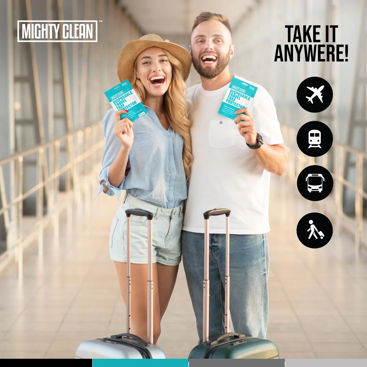 Mighty Clean - 15 Protectores Desechables de Bandeja de Viaje │ Esenciales de Viaje en avión para niños pequeños, niños y Adultos │ Imprescindible para Volar │ Proporciona una Superficie Limpia y