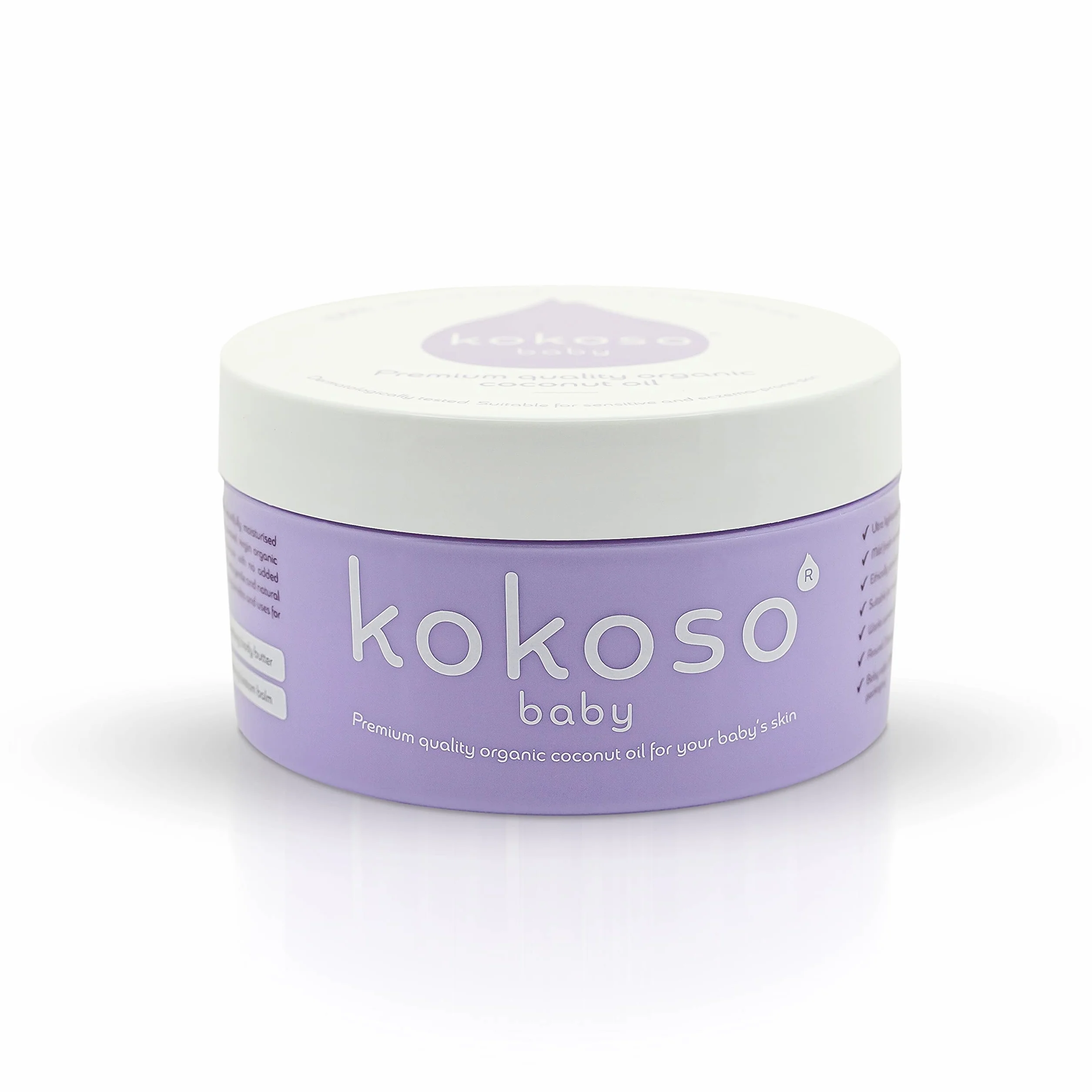 Kokoso Aceite de Coco Orgánico para Bebés - Aceite Hidratante 100% Natural para Masaje de Bebés, Piel Seca, Sensible y Normal del Bebé - 168g
