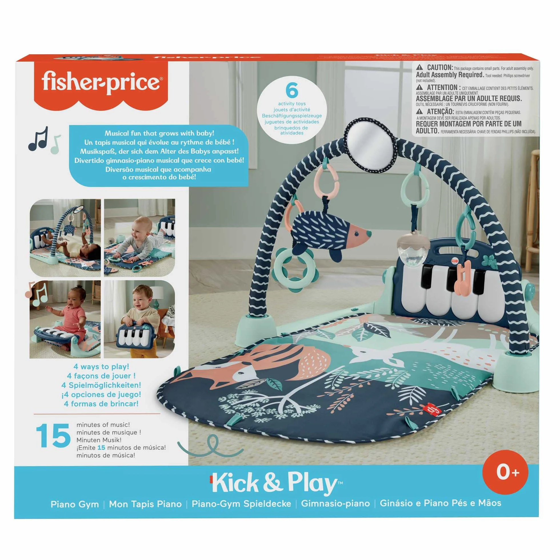 Fisher-Price Alfombra Gimnasio de Actividades con Piano con Sonidos y Accesorios, Motivo Bosque, Juguete para bebé recién Nacido (Mattel HKX37)
