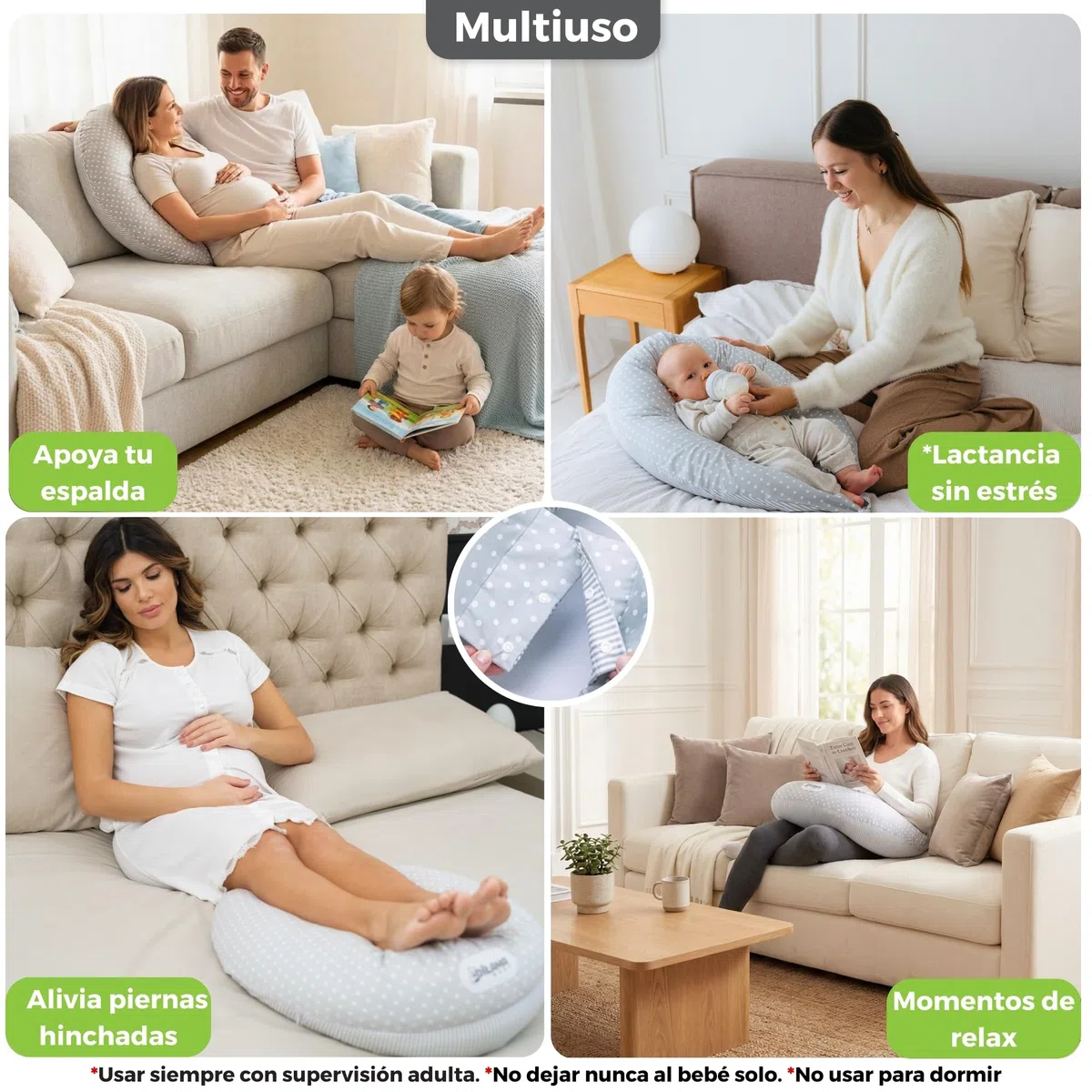 Dilamababy Almohada Embarazada y Cojín Lactancia Bebé Multifuncional | Copos viscoelásticos y microfibras, algodón lavable, dormir de lado, premama, maternidad, regalo original, Made in Italy
