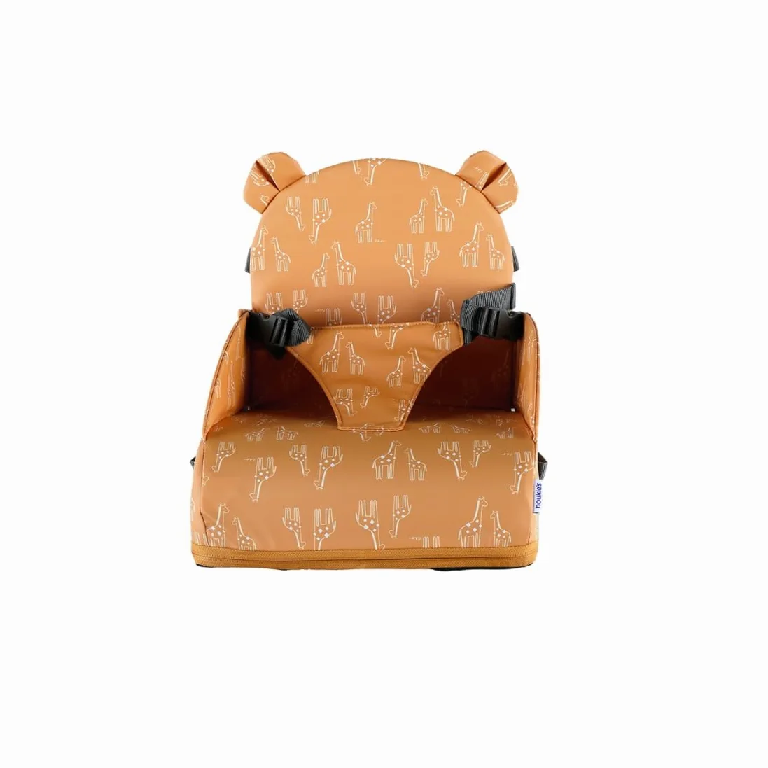 NOUKIE'S – Elevador Ocre bebé de 9 meses a 3 años, silla infantil con respaldo y cojín- Ligero, plegable y nómada, arnés, seguridad, impermeable, extraíble y lavable, máximo 13 kg, ideal para viajar